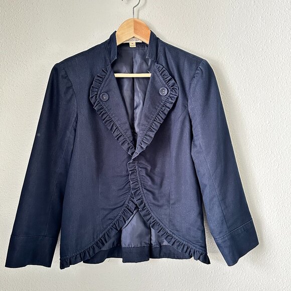 JPR Dark Blue Ruffled Blazer Jacket S: M - Whimsigoth Transitional Y2K - Picture 3 of 9